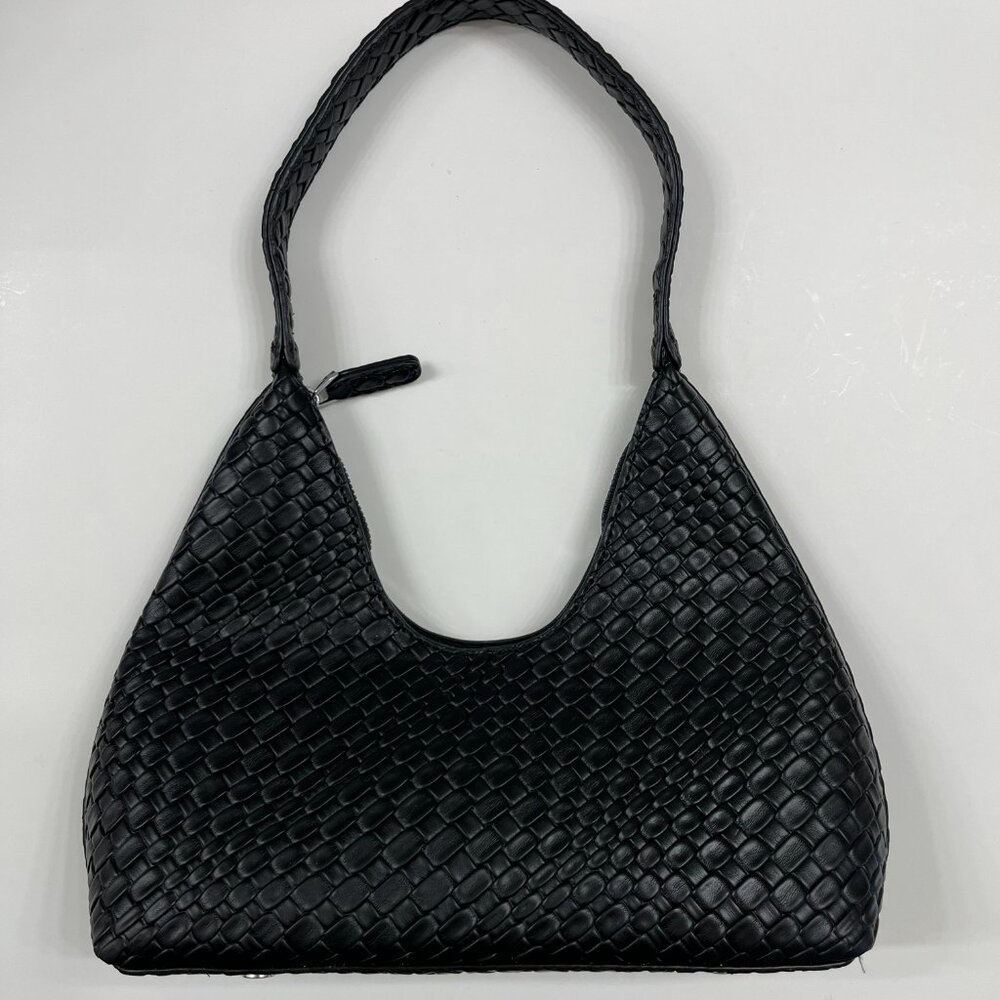 Woven Textured Shoulder Bag in Black - Picture 8 of 11